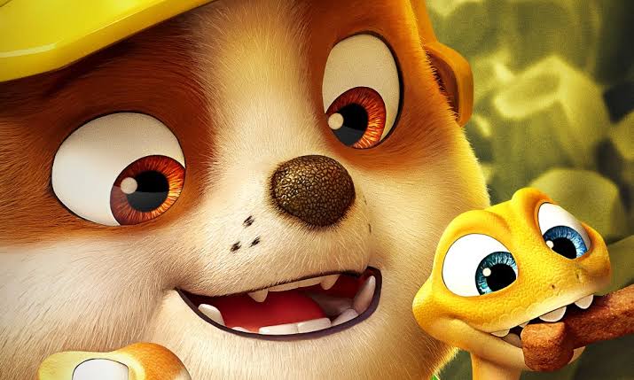 شخصیت Rex در کنار اعضای PAW Patrol در جزیره دایناسورها
