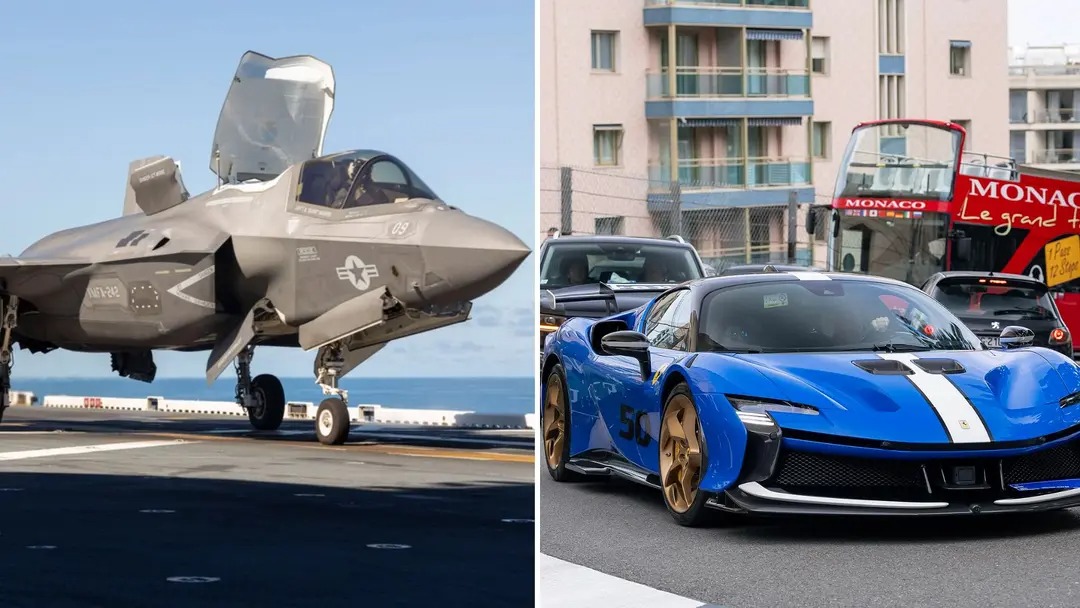 مسابقه سرعت جنگنده F-35B با فراری Ferrari SF90