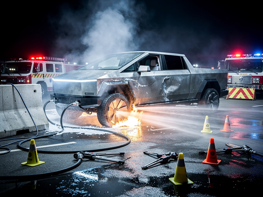 آتش گرفتن سایبرتراک تسلا