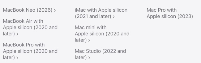 دستگاه های سازگار با سیستم عامل macOS 27 Golden Gate