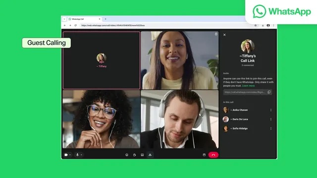 قابلیت تماس واتساپ بدون حساب کاربری با لینک دعوت مهمان