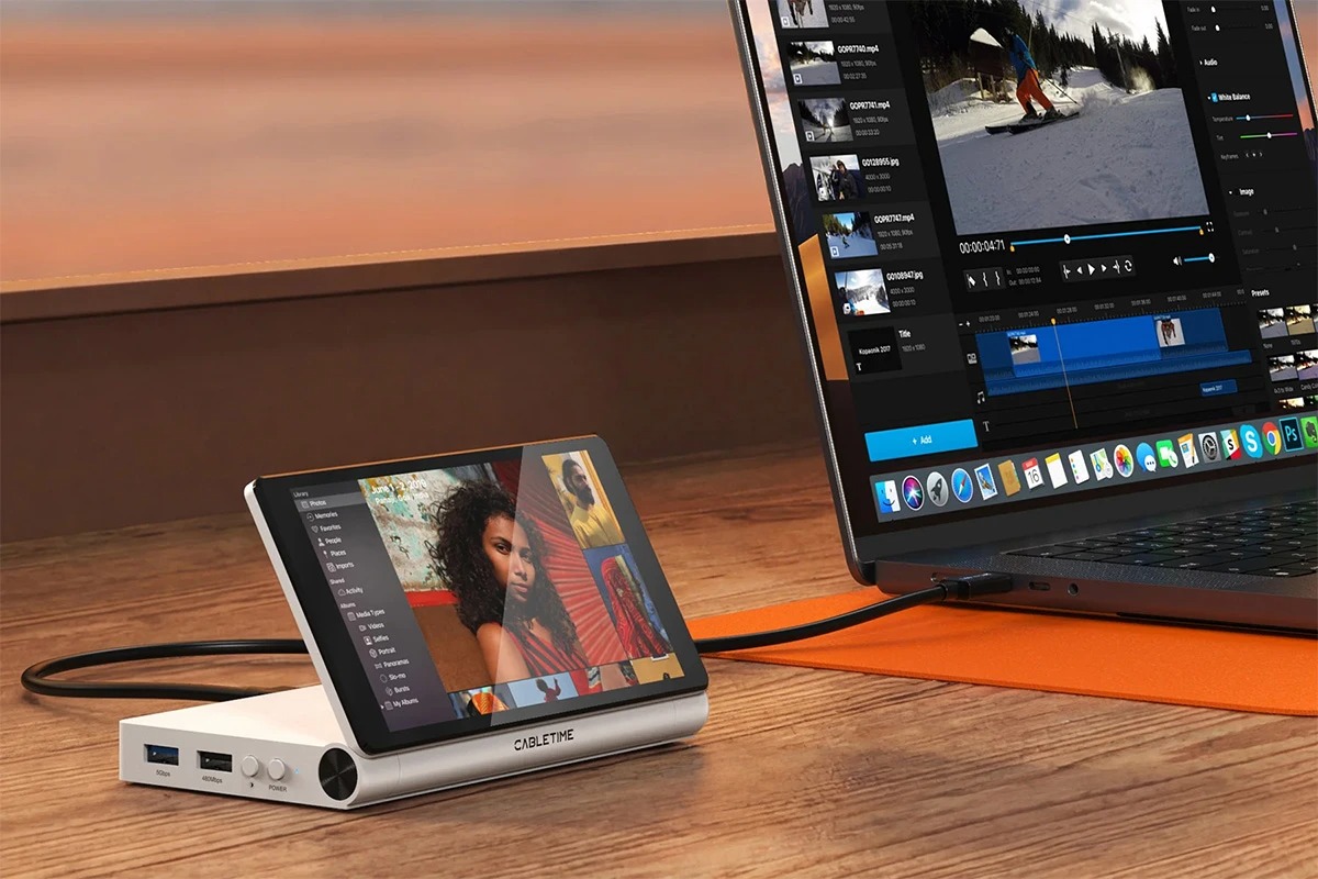 هاب USB Cabletime ScreenDock با نمایشگر داخلی ۵.۵ اینچی